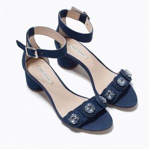 Zara Denim Jewel Embellished Sandals